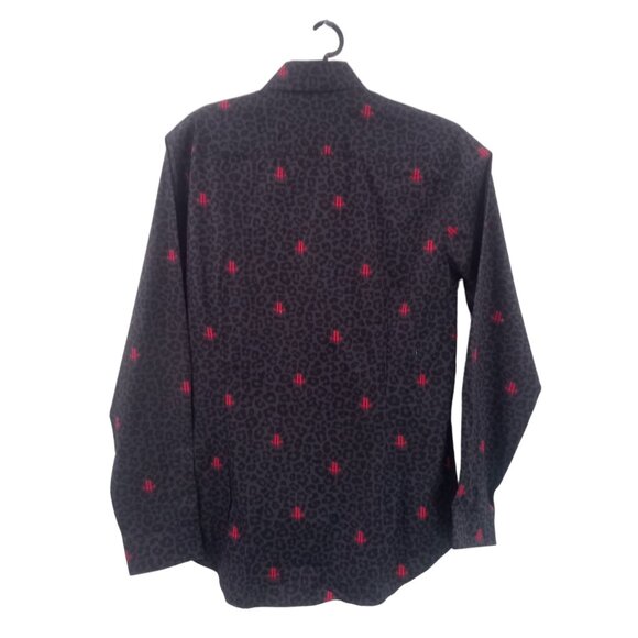 Express Mens Black Houston Rockets Slim Dress Shirt Size M 15" 15.5" Leopard - Picture 6 of 16